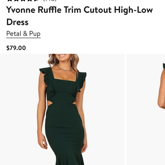 Petal & Pup Yvonne Ruffle Trim Cutout Hi Lo Midi Dress Emerald Green - Picture 6 of 6